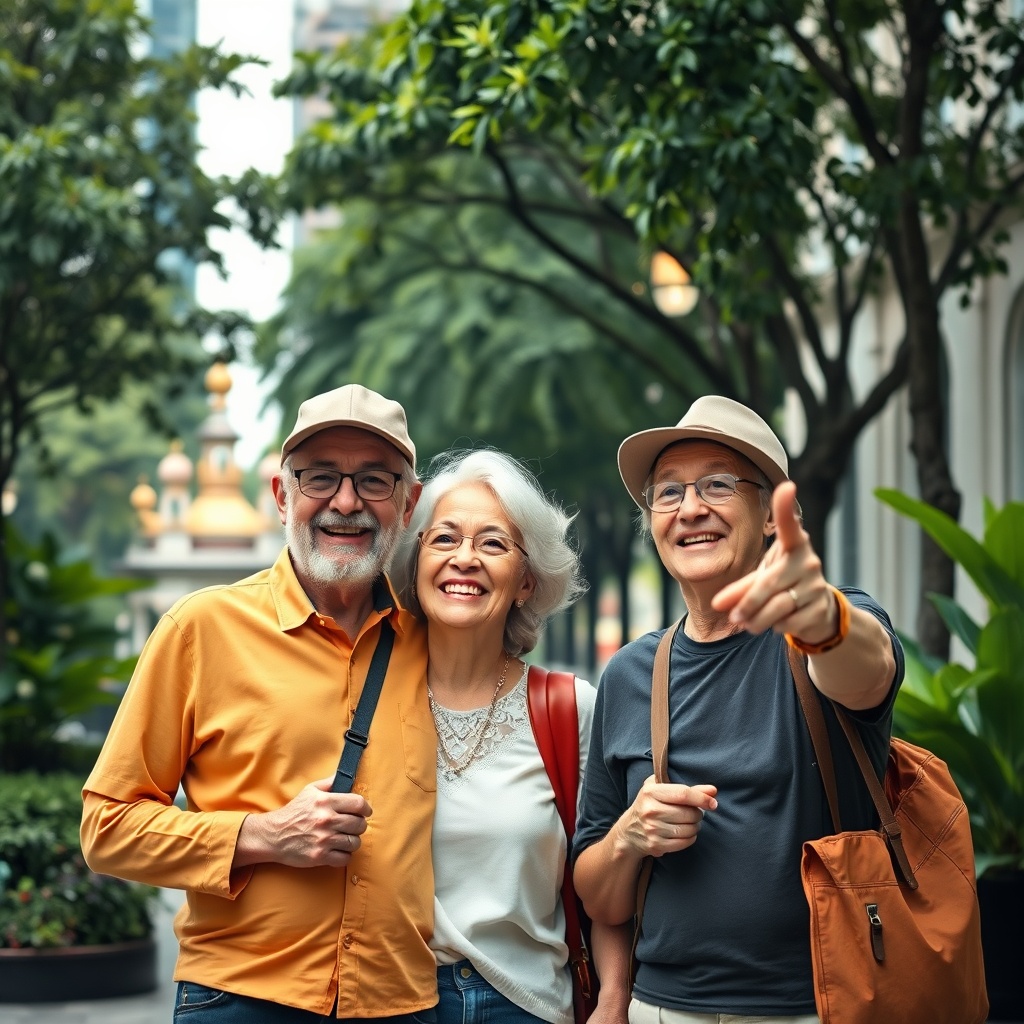 Seniors enjoying a guided tour in Singapore