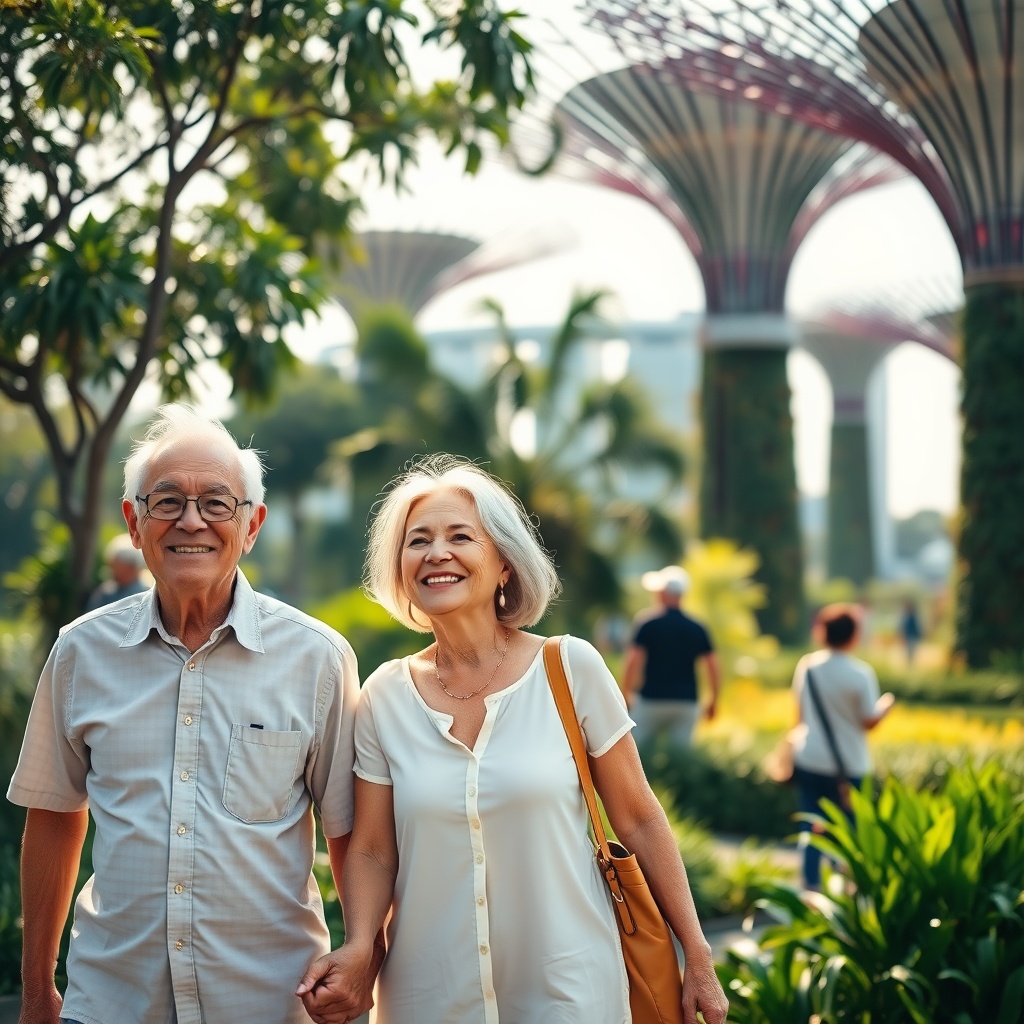 Senior travelers enjoying a guided tour in Singapore